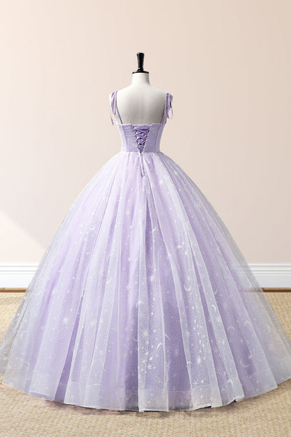 Janelle | Lavender Tulle Straps Floor Length Evening Dress, Lavender A-Line Prom Dress