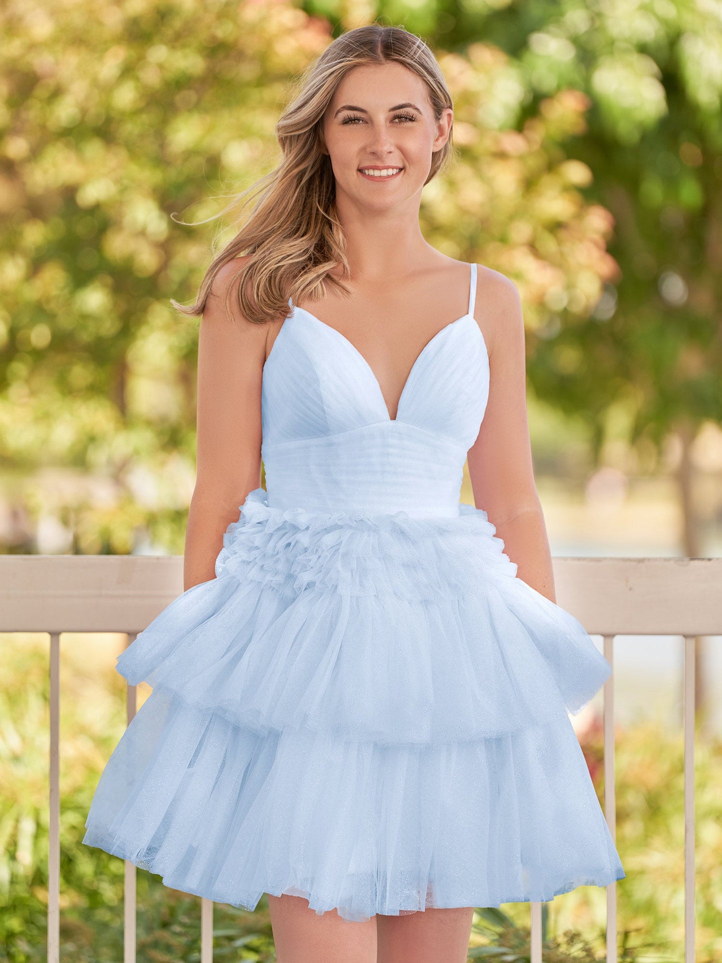 Layla | A-Line Deep V Neck Tiered Short Homecoming Dress