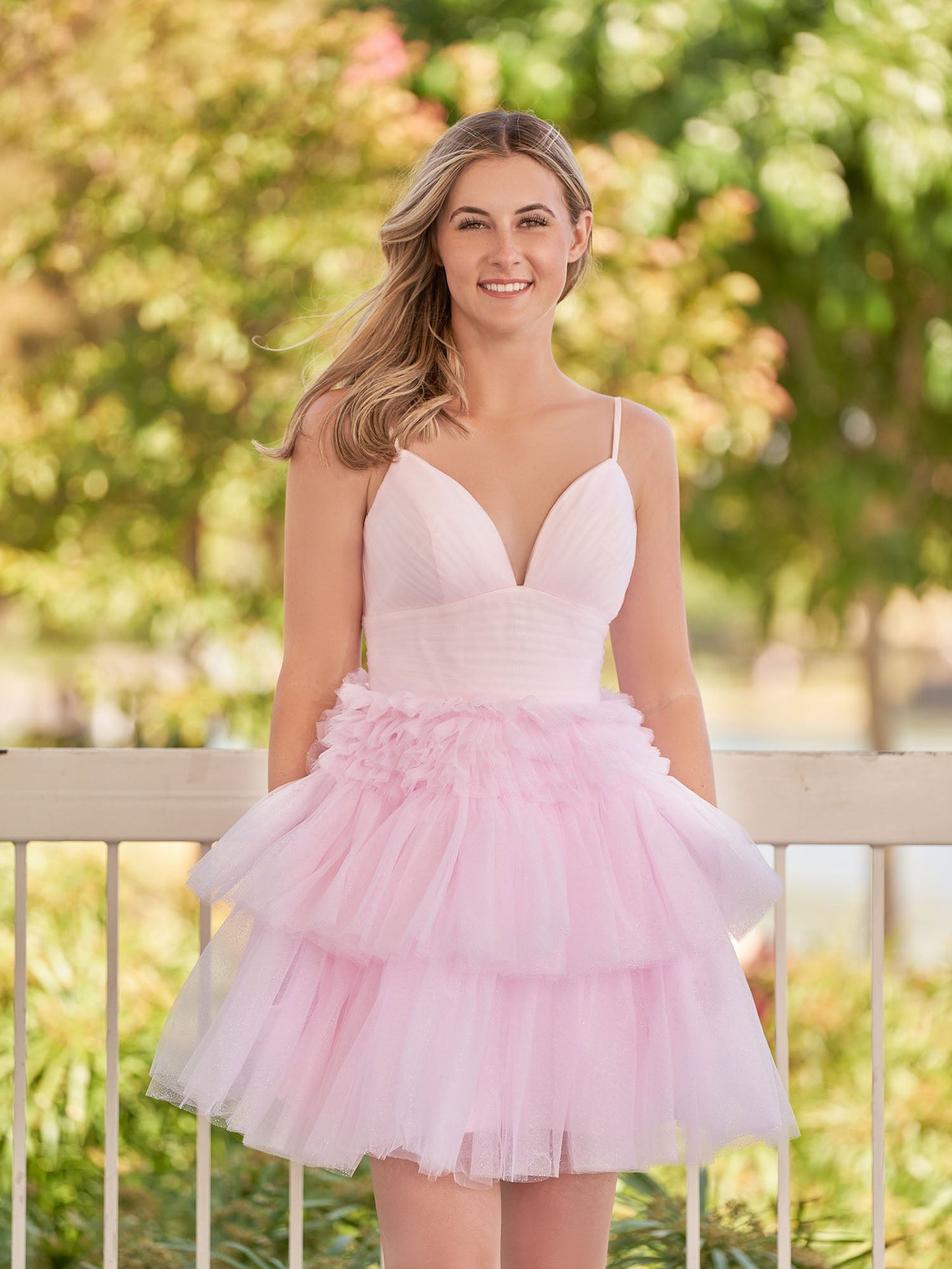 Layla | A-Line Deep V Neck Tiered Short Homecoming Dress