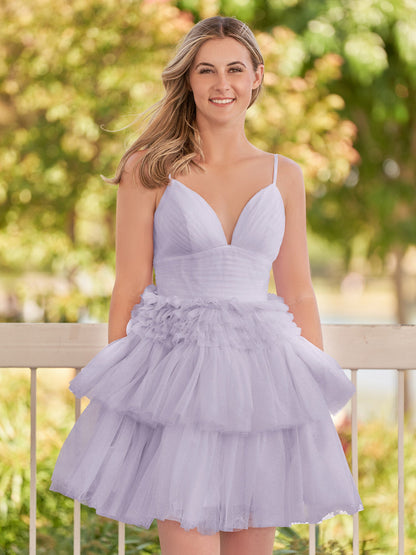 Layla | A-Line Deep V Neck Tiered Short Homecoming Dress