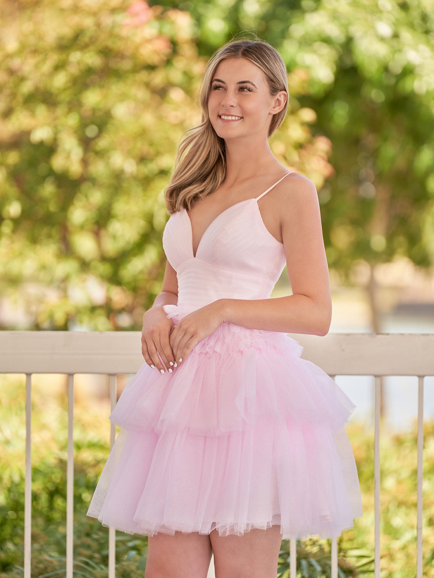 Layla | A-Line Deep V Neck Tiered Short Homecoming Dress