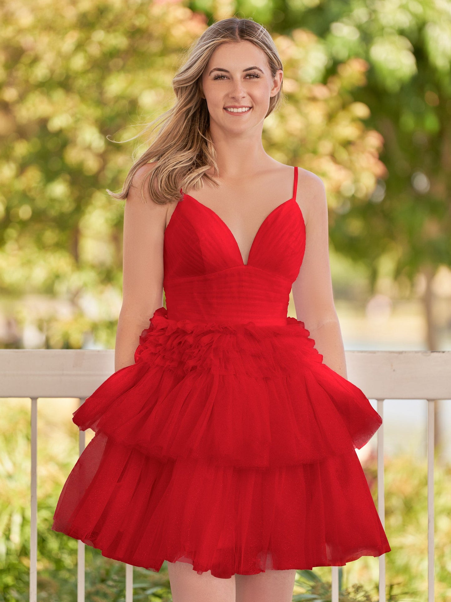 Layla | A-Line Deep V Neck Tiered Short Homecoming Dress