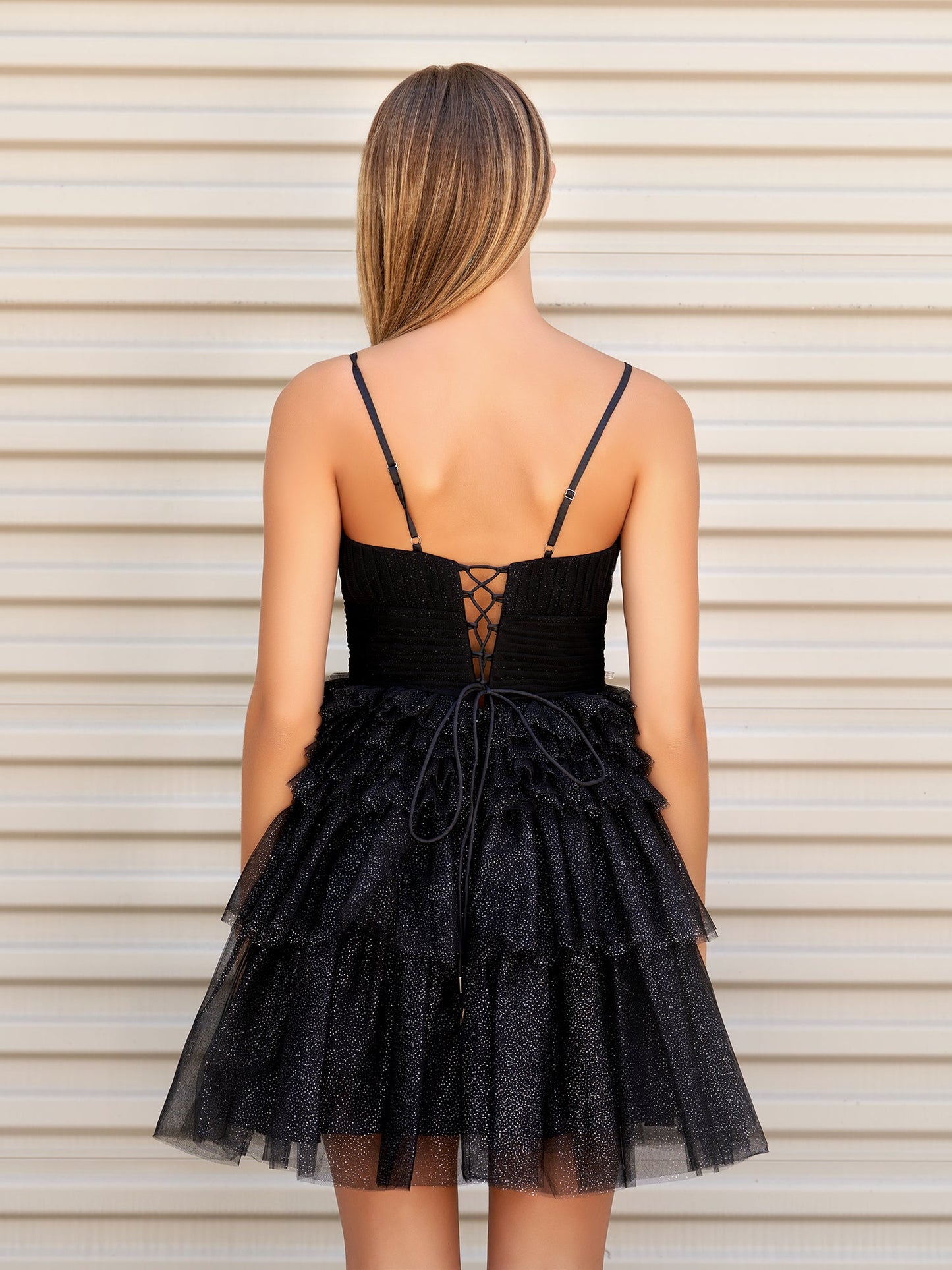 Layla | A-Line Deep V Neck Tiered Short Homecoming Dress