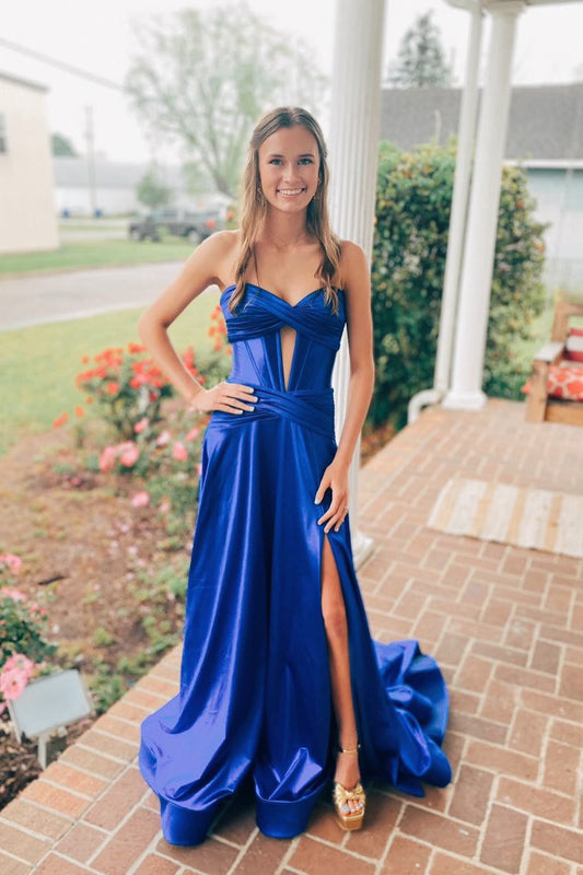 Leif |  A Line Sweetheart Royal Blue Keyhole Long Prom Dress