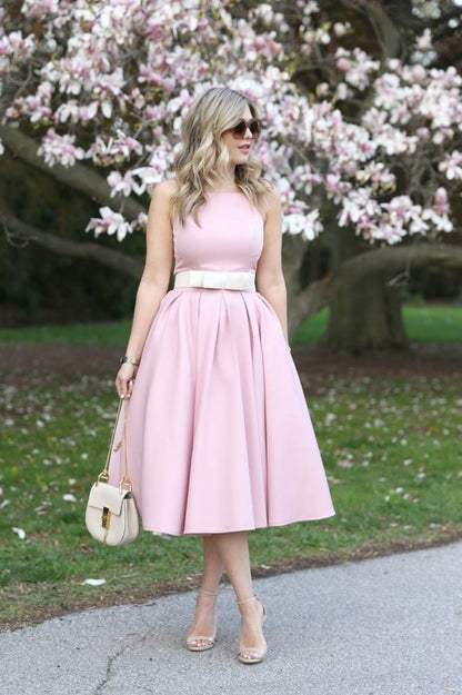 Light Pink Halter Sleeveless Summer Homecoming Dress with Belt