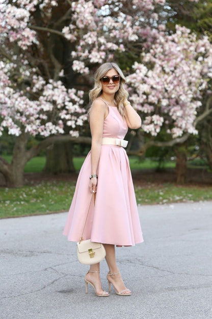 Light Pink Halter Sleeveless Summer Homecoming Dress with Belt