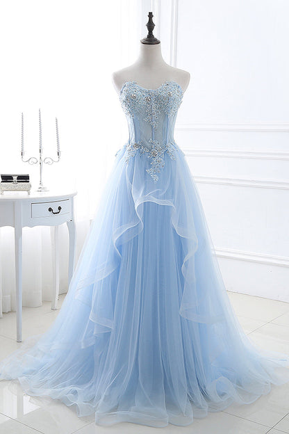 Bailee | Light Blue Beaded Long Prom Dress