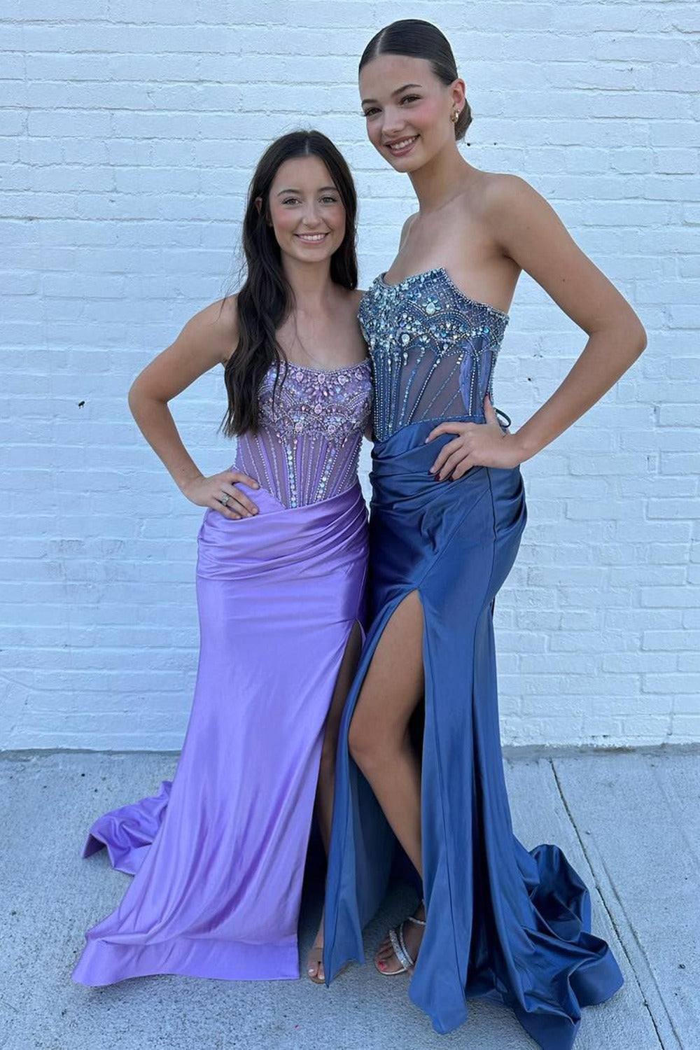 Lila | Strapless Mermaid Satin Beaded Prom Dress With Split