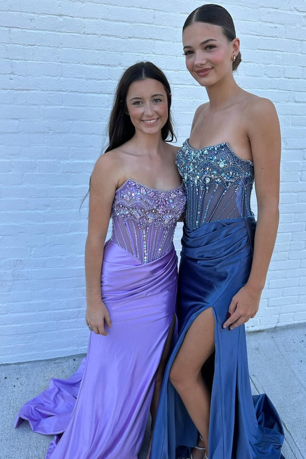 Lila | Strapless Mermaid Satin Beaded Prom Dress With Split