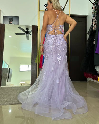 Armani |Lilac Mermaid Scoop Neck Prom Dress with Appliques