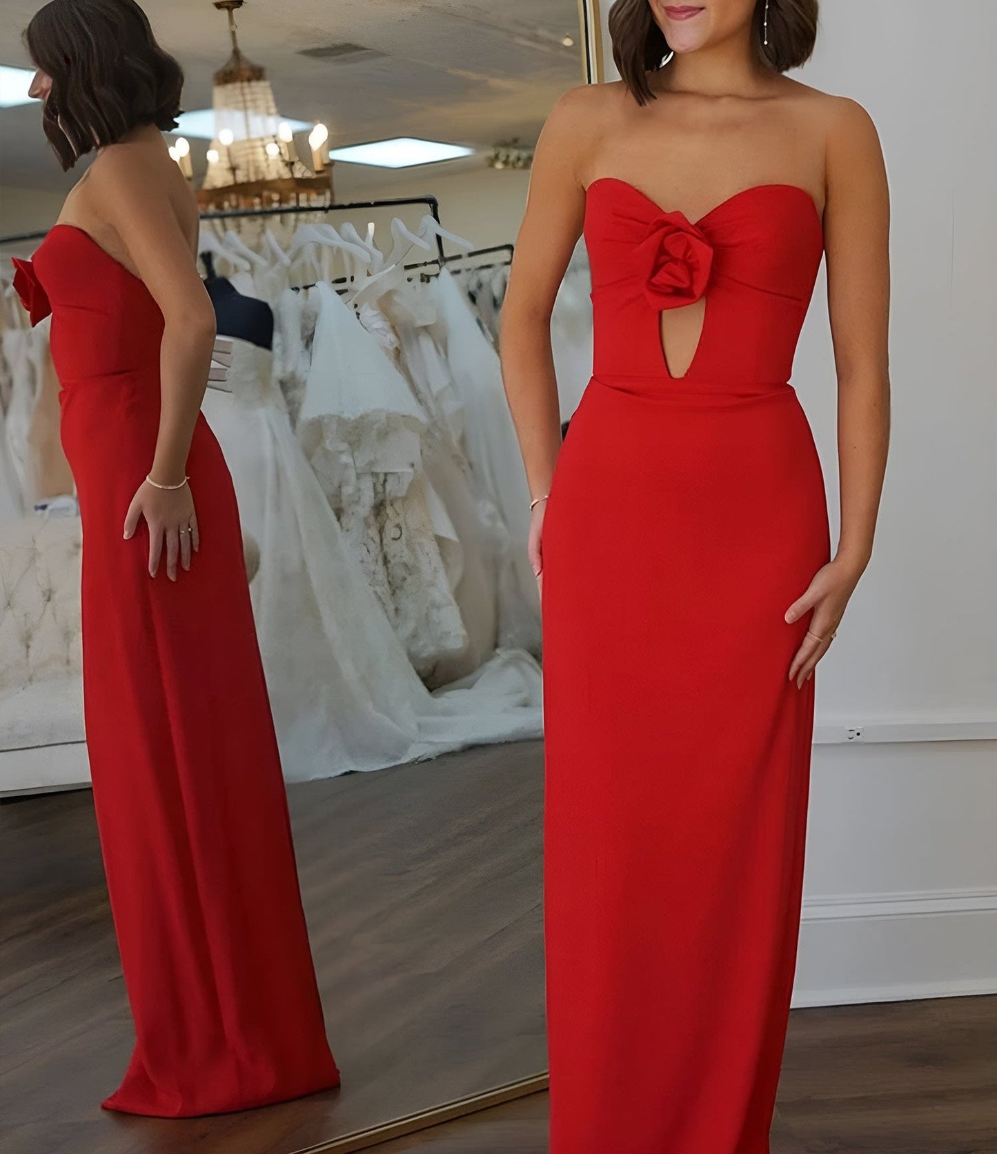 Lindy | Red Sweetheart Satin Mermaid Long Prom Dress