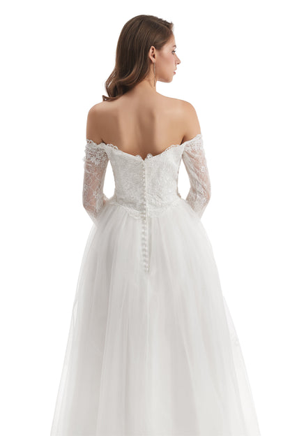 Long Mermaid Sweetheart Strapless Long Sleeve Open Back Appliques Lace Wedding Dress