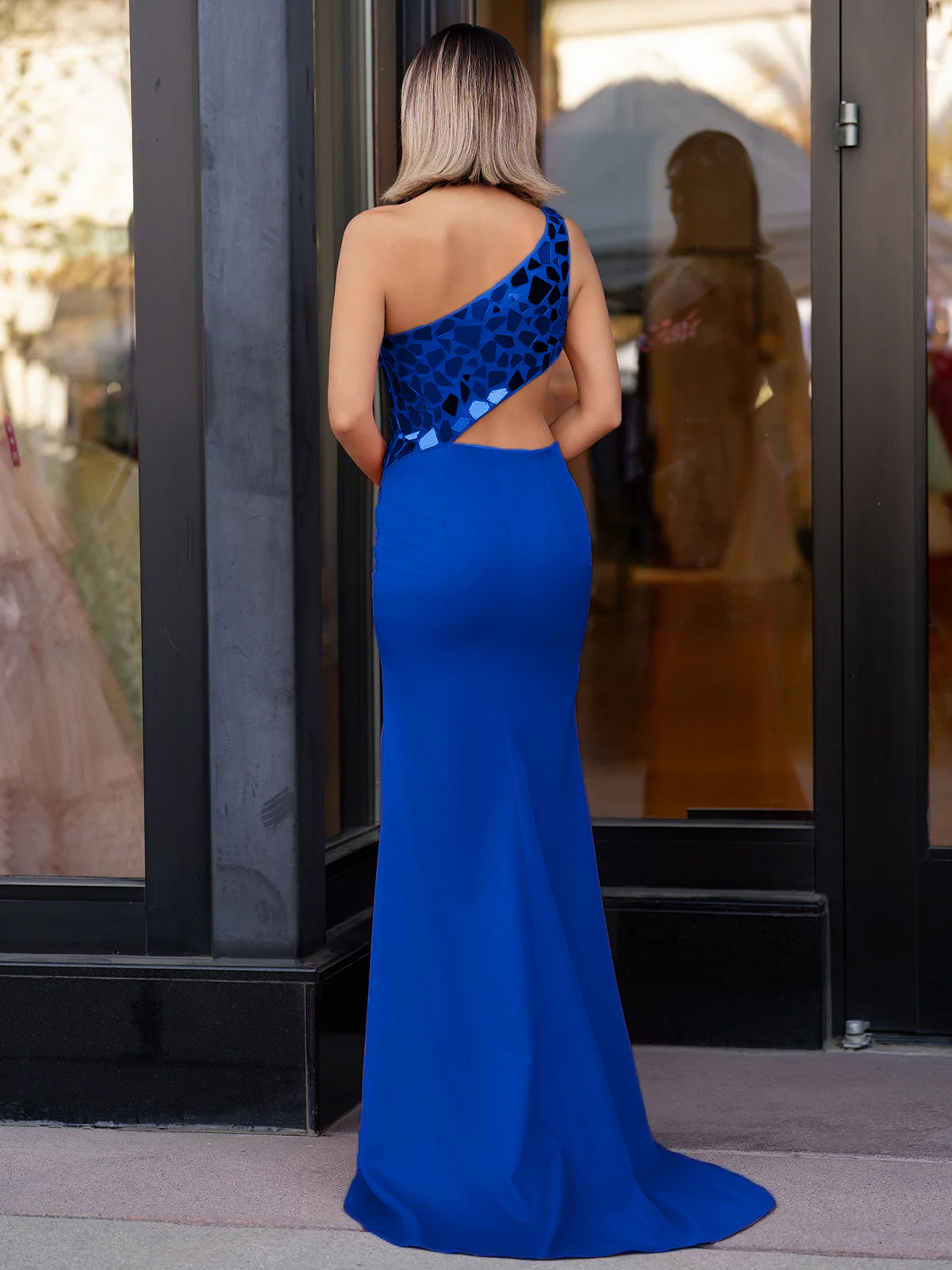 Ashley |Sheath One Shoulder Cut Mirror Sequins Prom Dress