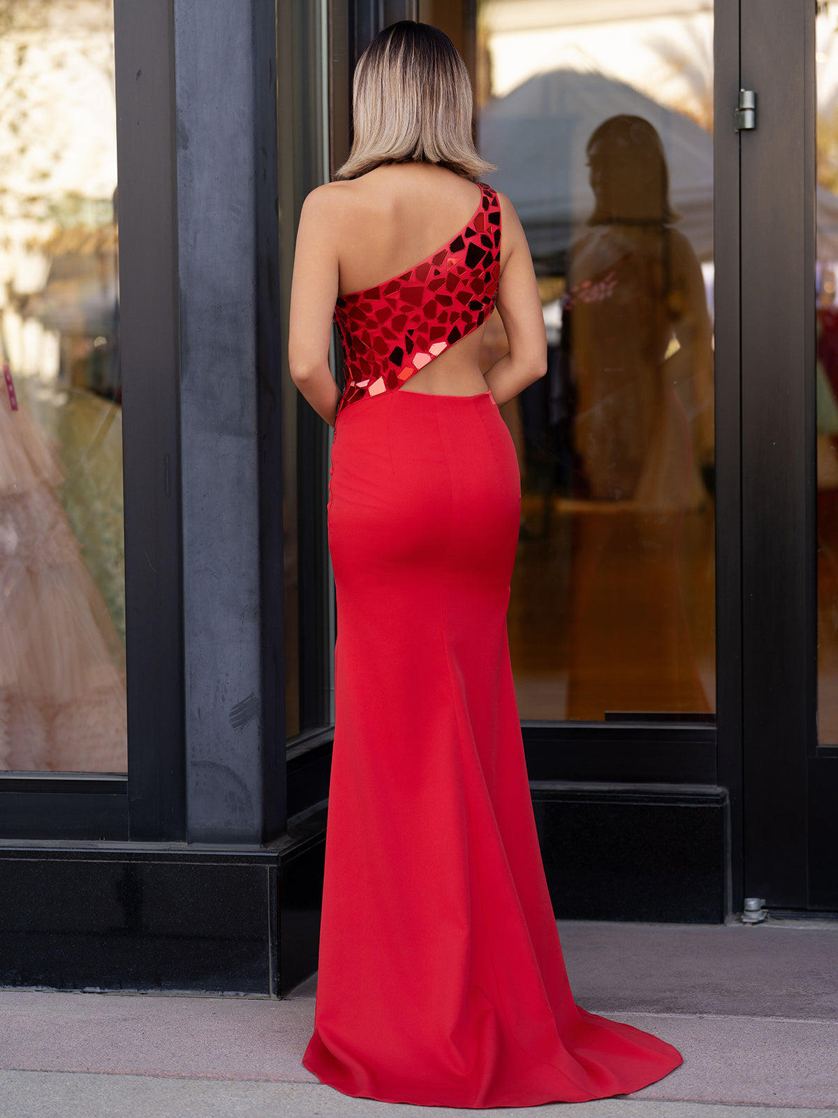 Ashley |Sheath One Shoulder Cut Mirror Sequins Prom Dress