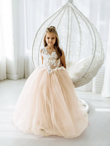 Lovely Puffy Sleeveless Flower Girl Dresses Lace Appliqued