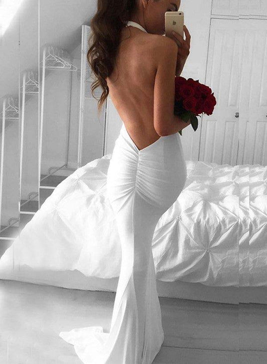 Low Back Mermaid Fitted Wedding Dresses Hot Deep V-Neck