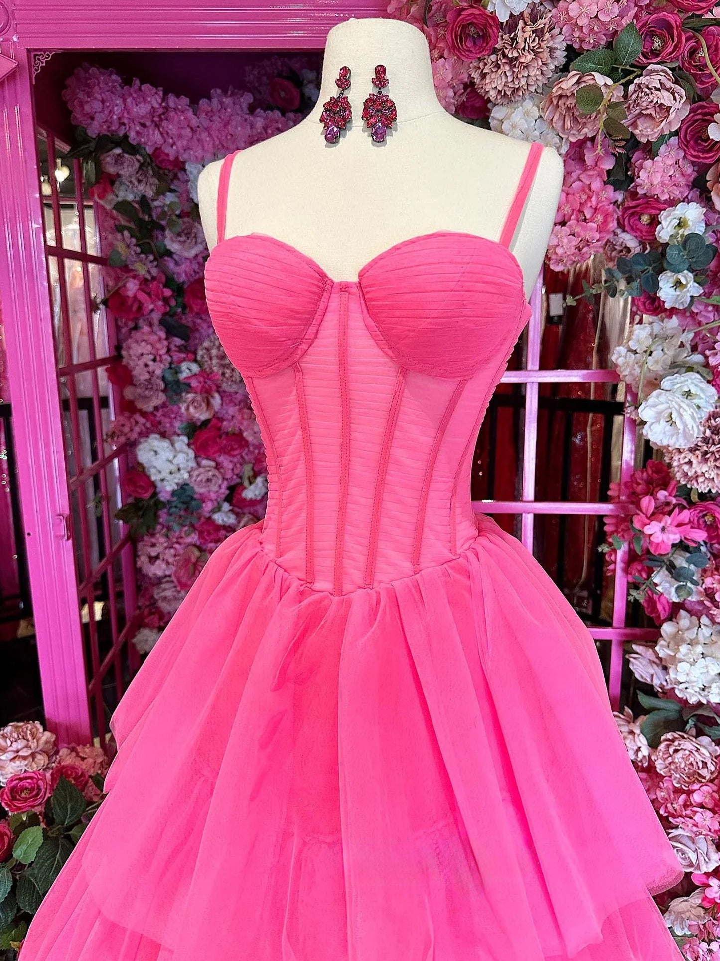 Lula | Hot Pink Ball Gown Tiered Tulle Long Prom Dress