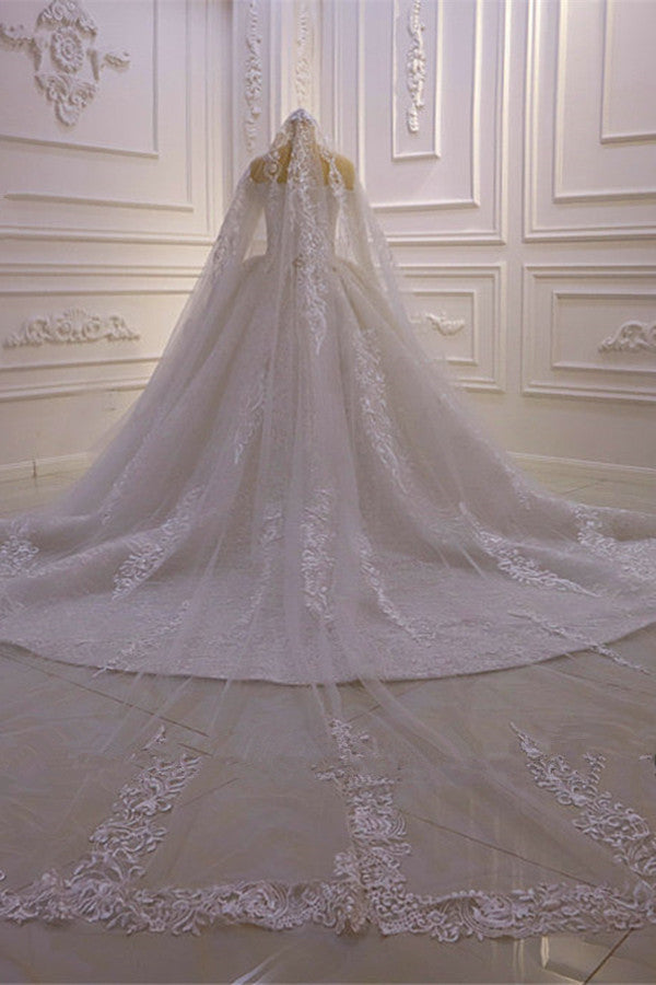 Luxurious Ball Gown Long Sleevess 3D Lace Sweetheart Long Wedding Dresses