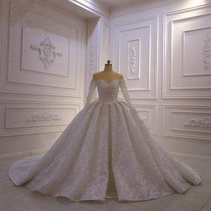 Luxurious Ball Gown Long Sleevess 3D Lace Sweetheart Long Wedding Dresses