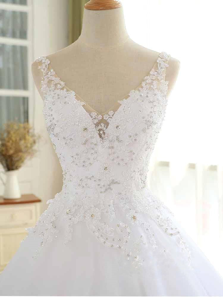 Luxurious Lace Beaded Wedding Dresses New Arrival V Neck Straps Long Ball Gown Wedding Party Bridal Dress