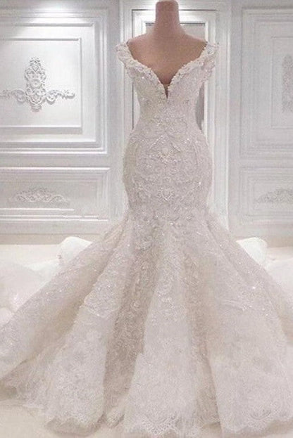 Luxurious Off the Shoulder Mermaid Wedding Dress New Arrival Lace AppliquesBridal Gowns