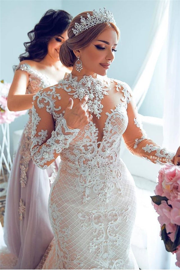 Luxurious Sweetheart Lace Tulle Mermaid Spring Wedding Dress