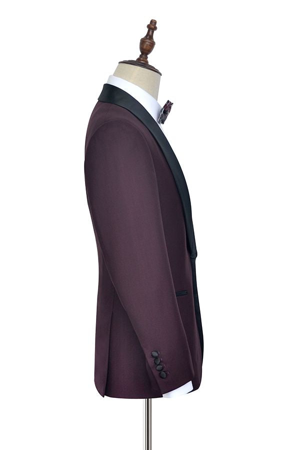 Luxury Black Shawl Collor One Button Burgundy Wedding Suits for Men