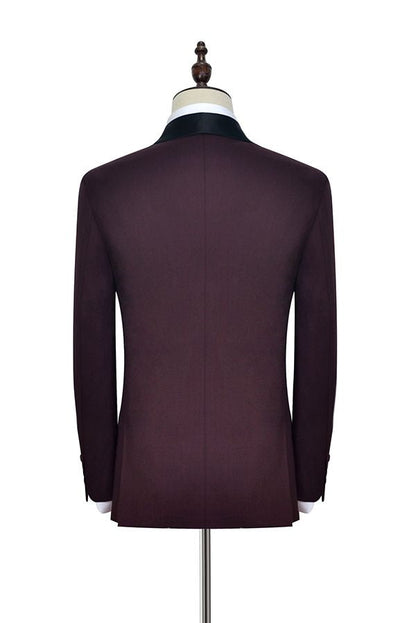 Luxury Black Shawl Collor One Button Burgundy Wedding Suits for Men