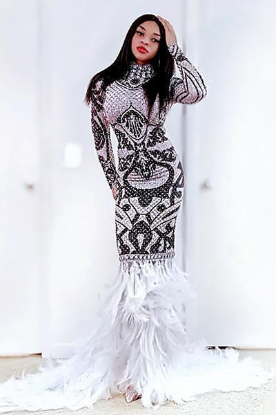 Lydia Diamante Feather Evening Dress (Rhinestones)