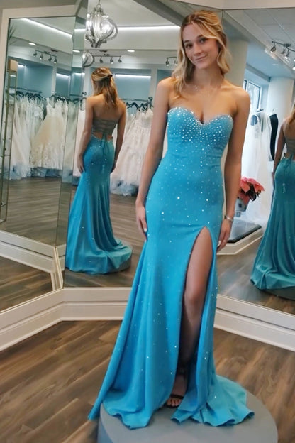 Mamie | Sweetheart Beaded Mermaid Long Prom Dress With Split