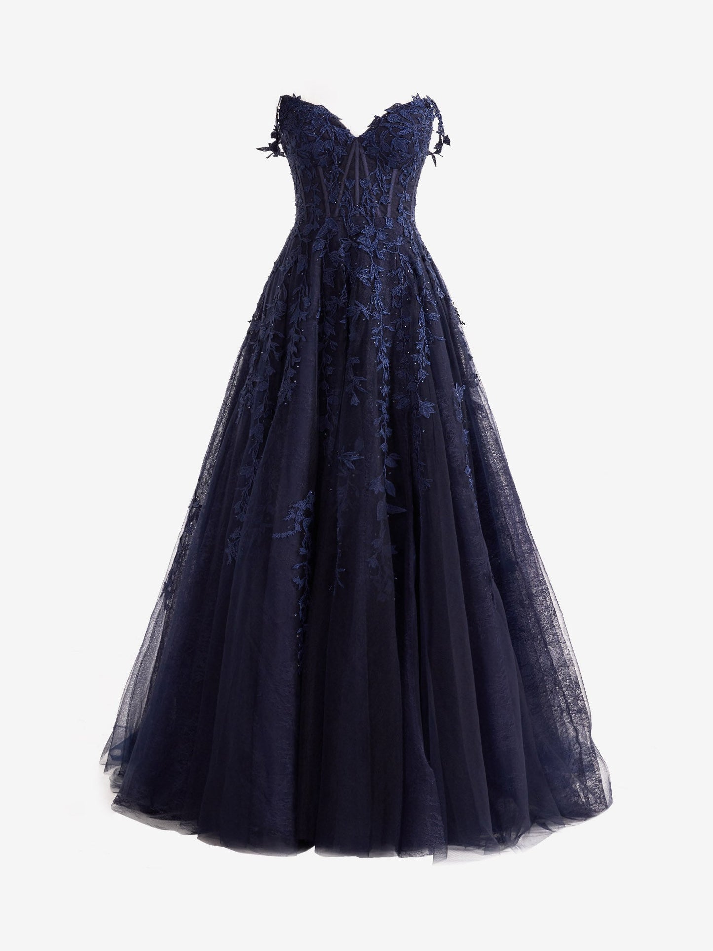 Mariana |Navy Blue A-line Sweetheart Lace Tulle Prom Dress with Slit