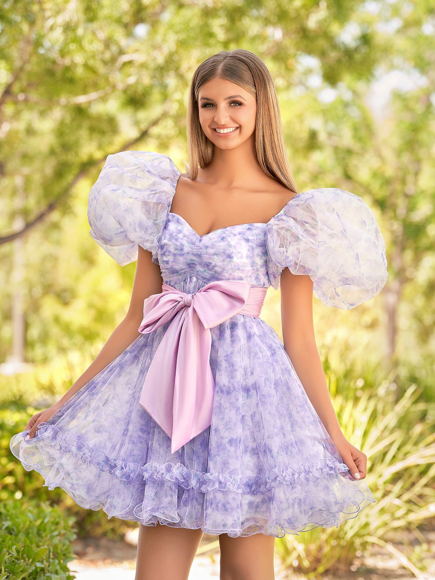 Meliora | A-Line Sweetheart Lavender Short Homecoming Dress With Puff Sleeves