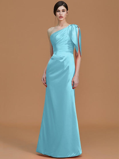 Mermaid Gorgeous One Shoulder Sleeveless Ruched Satin Bridesmaid Dresses