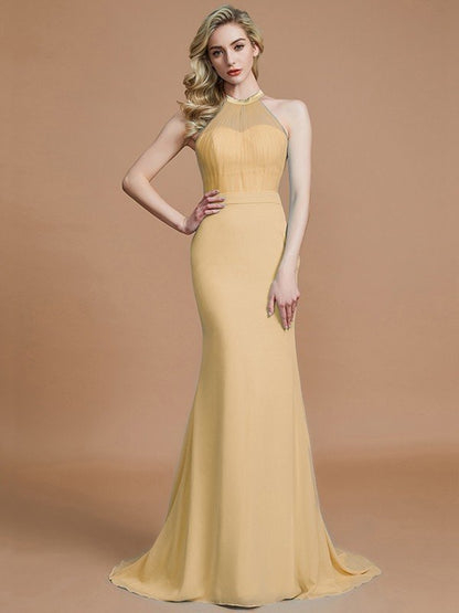 Mermaid Gorgeous Sleeveless Scoop Chiffon Bridesmaid Dresses