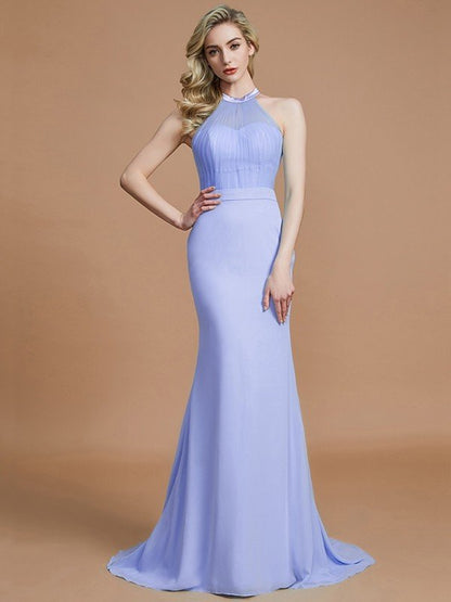 Mermaid Gorgeous Sleeveless Scoop Chiffon Bridesmaid Dresses