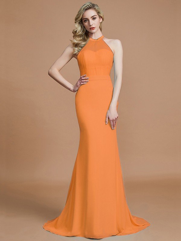 Mermaid Gorgeous Sleeveless Scoop Chiffon Bridesmaid Dresses