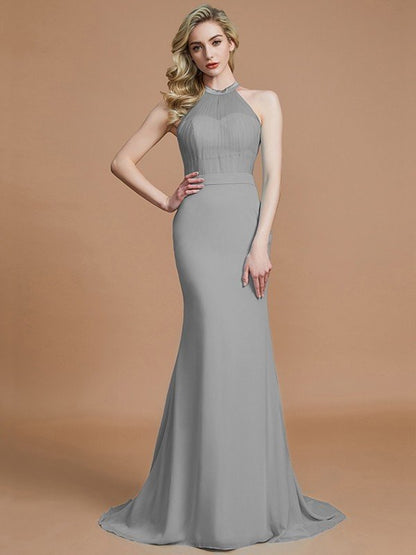 Mermaid Gorgeous Sleeveless Scoop Chiffon Bridesmaid Dresses