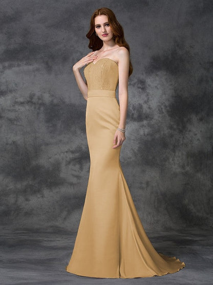 Mermaid Gorgeous Sweetheart Beading Sleeveless Long Satin Chiffon Bridesmaid Dresses