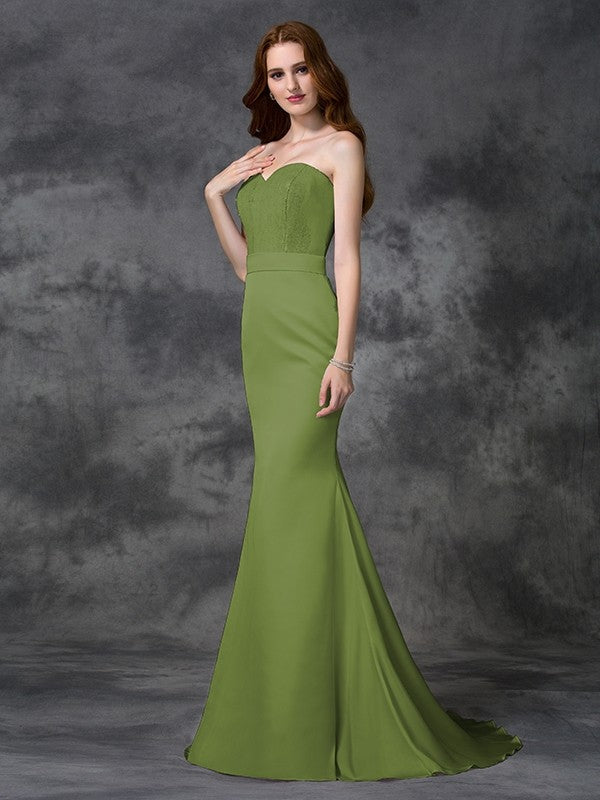 Mermaid Gorgeous Sweetheart Beading Sleeveless Long Satin Chiffon Bridesmaid Dresses