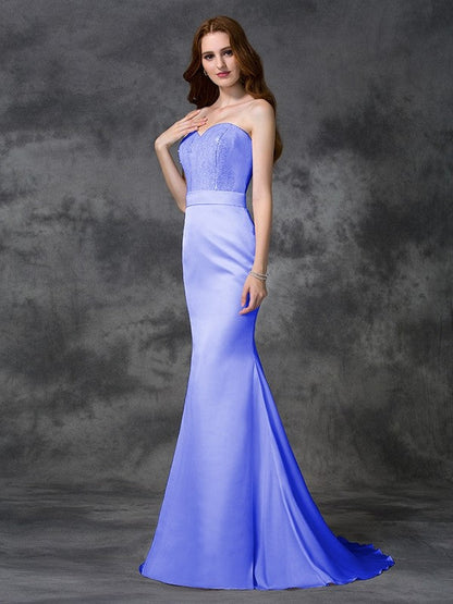 Mermaid Gorgeous Sweetheart Beading Sleeveless Long Satin Chiffon Bridesmaid Dresses