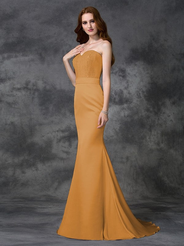 Mermaid Gorgeous Sweetheart Beading Sleeveless Long Satin Chiffon Bridesmaid Dresses