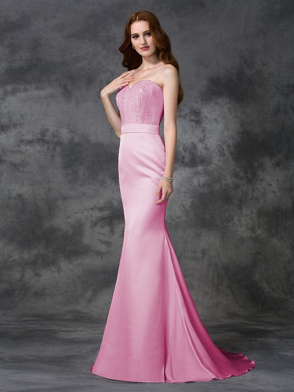 Mermaid Gorgeous Sweetheart Beading Sleeveless Long Satin Chiffon Bridesmaid Dresses