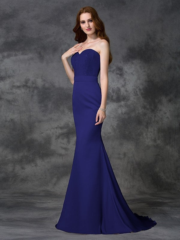 Mermaid Gorgeous Sweetheart Beading Sleeveless Long Satin Chiffon Bridesmaid Dresses