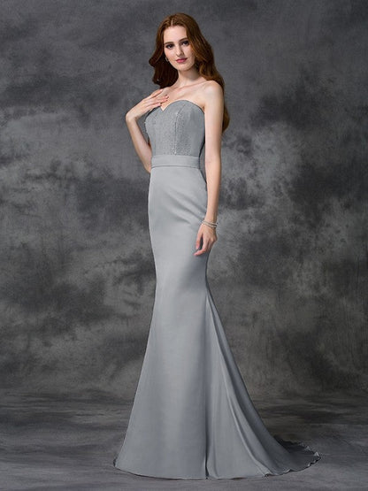 Mermaid Gorgeous Sweetheart Beading Sleeveless Long Satin Chiffon Bridesmaid Dresses