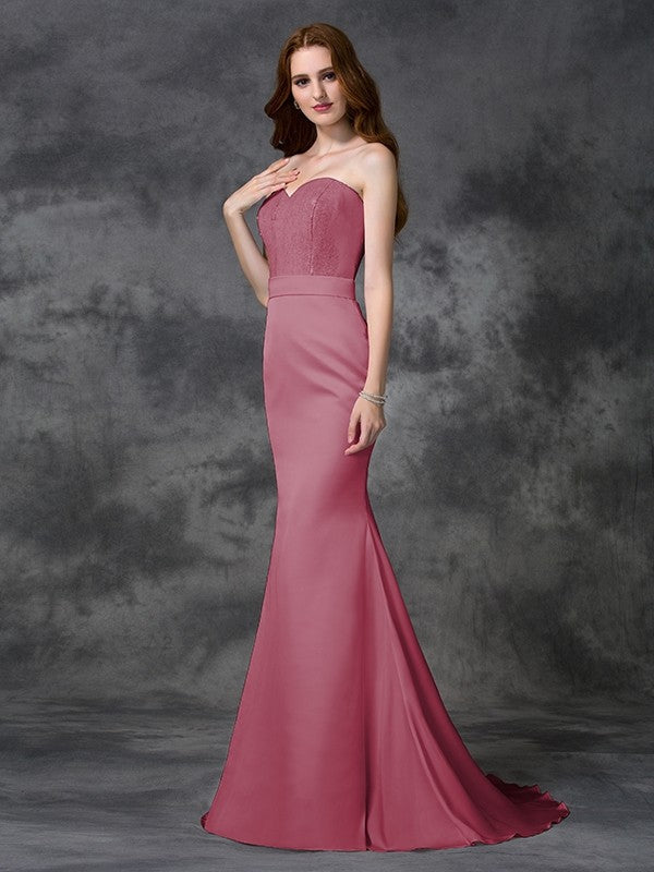 Mermaid Gorgeous Sweetheart Beading Sleeveless Long Satin Chiffon Bridesmaid Dresses