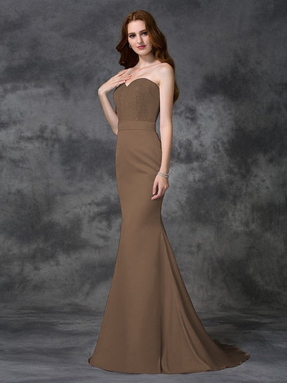 Mermaid Gorgeous Sweetheart Beading Sleeveless Long Satin Chiffon Bridesmaid Dresses