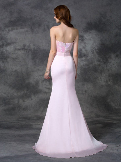 Mermaid Gorgeous Sweetheart Beading Sleeveless Long Satin Chiffon Bridesmaid Dresses