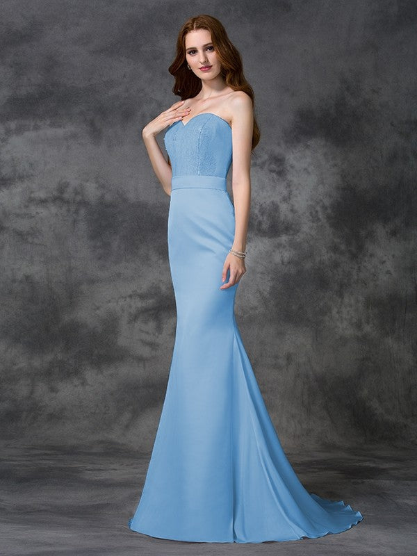 Mermaid Gorgeous Sweetheart Beading Sleeveless Long Satin Chiffon Bridesmaid Dresses