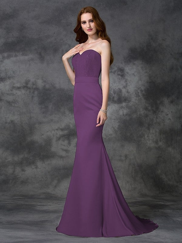 Mermaid Gorgeous Sweetheart Beading Sleeveless Long Satin Chiffon Bridesmaid Dresses