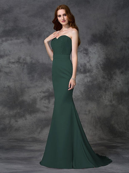 Mermaid Gorgeous Sweetheart Beading Sleeveless Long Satin Chiffon Bridesmaid Dresses